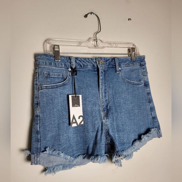NEW A2 Jean Shorts Fringe Trim Blue 3 Inch Inseam Rockabilly Western Cut Off - Picture 2 of 5